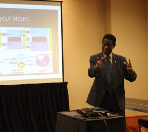 A person giving presentation