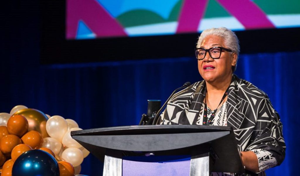 The Honourable Fiame Naomi Mata’afa speaking at the event