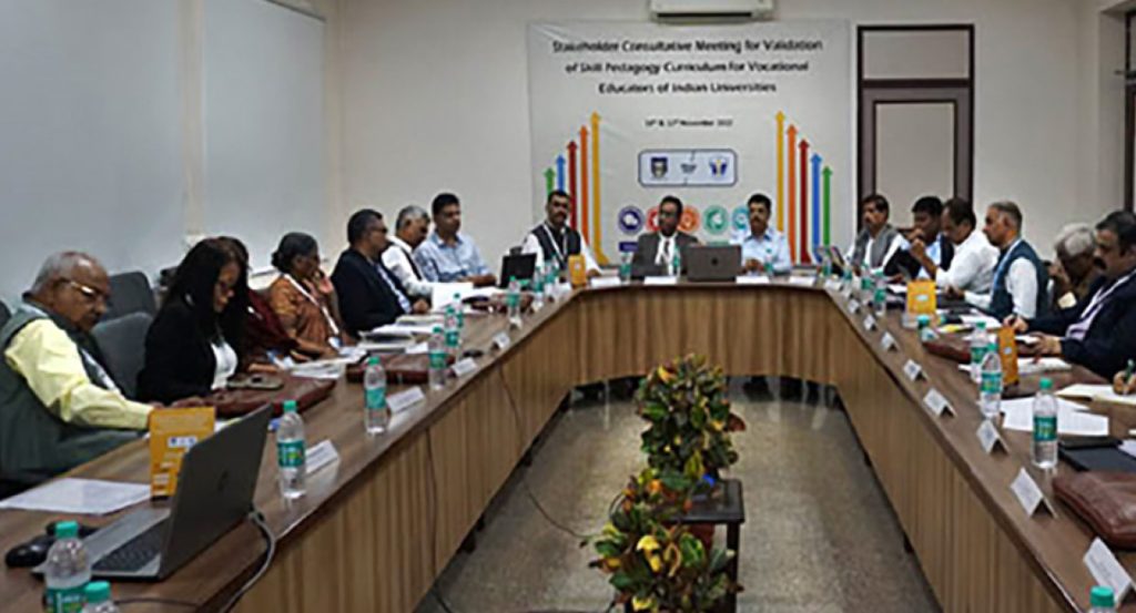 Participants discussing at the Stakeholders’ Consultative Meeting for Validation of Skill Pedagogy Curriculum for Vocational Educators of Indian Universities