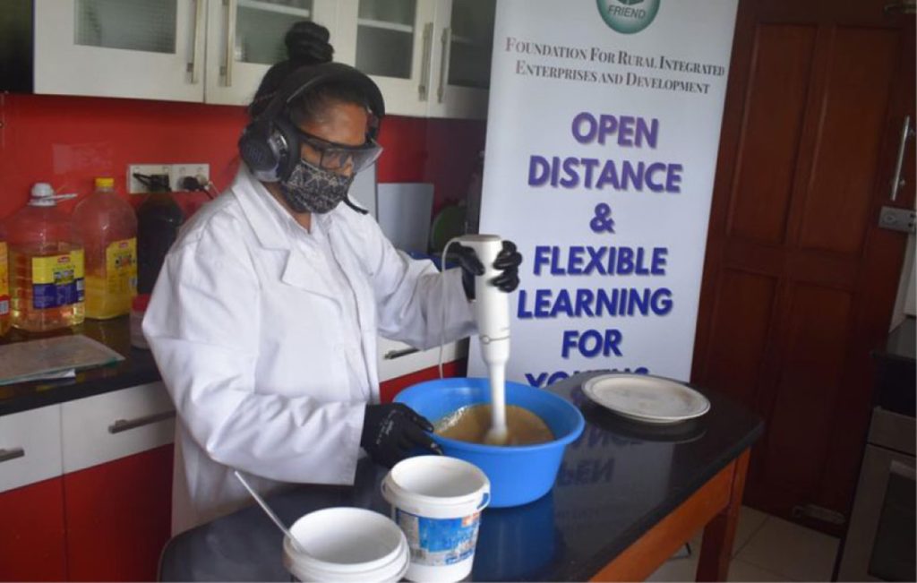 Ms Ema Lewavetau of Fiji learning hand-soap making