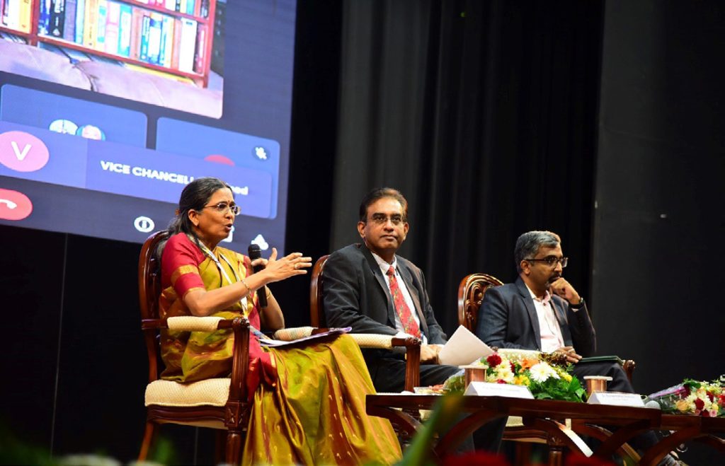 A female panelist speaking at the South Zone Vice Chancellors’ Meeting.